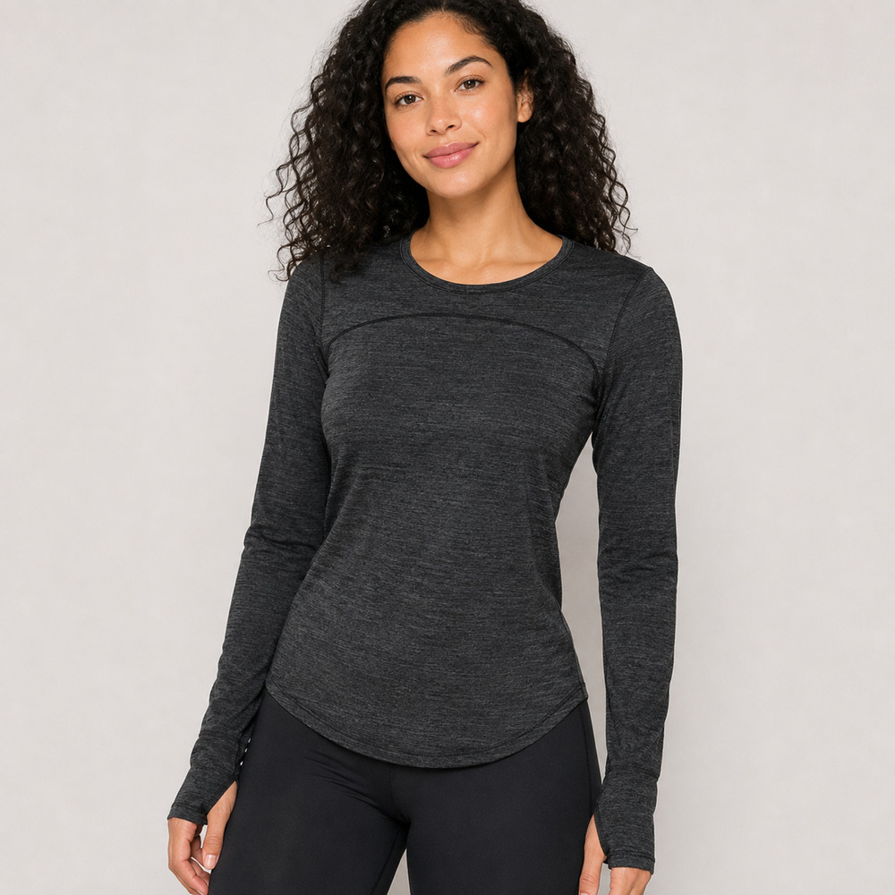 Lululemon On The Track Long Sleeve 12 Heathered Black Seriously Light Luon